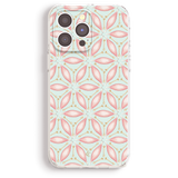 a phone case with a floral pattern in shades of pink and green.
