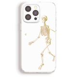 a white phone case with a detailed illustration of a skeleton on it.