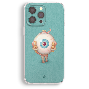 a phone case with a unique design, depicting a cartoon-like creature with an eye on its head.