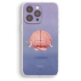 a phone case with a cartoon brain illustration on it.