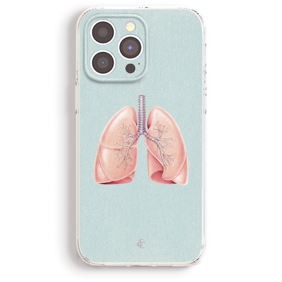a phone case with a detailed illustration of a human lung on it.