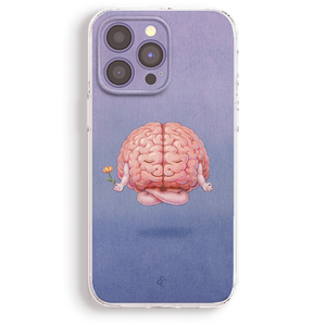 a phone case with a unique design of a brain with a flower in its mouth.