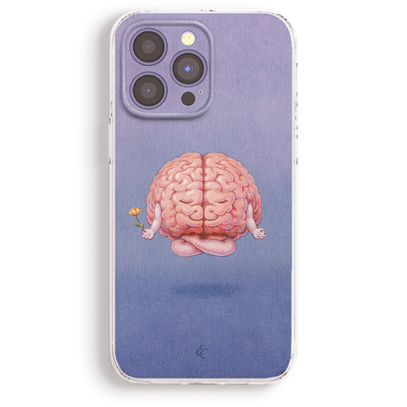 a phone case with a unique design of a brain with a flower in its mouth.