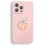 a pink phone case with a heart illustration on it.