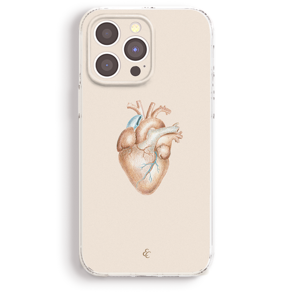 a phone case with a detailed illustration of an anatomical heart on it.
