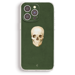 a skull on a green background.