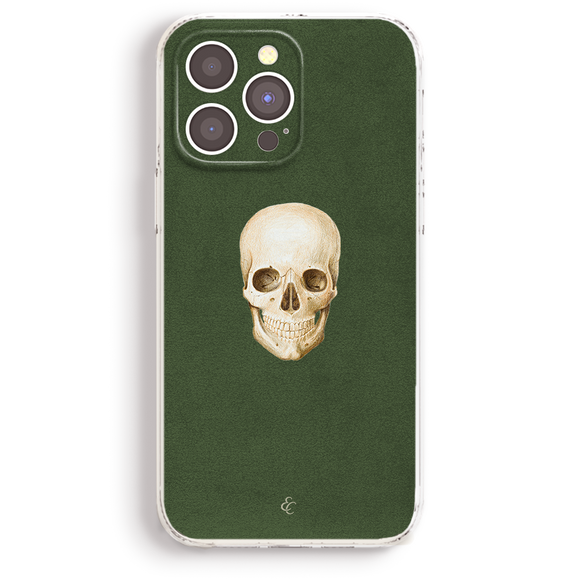 a skull on a green background.