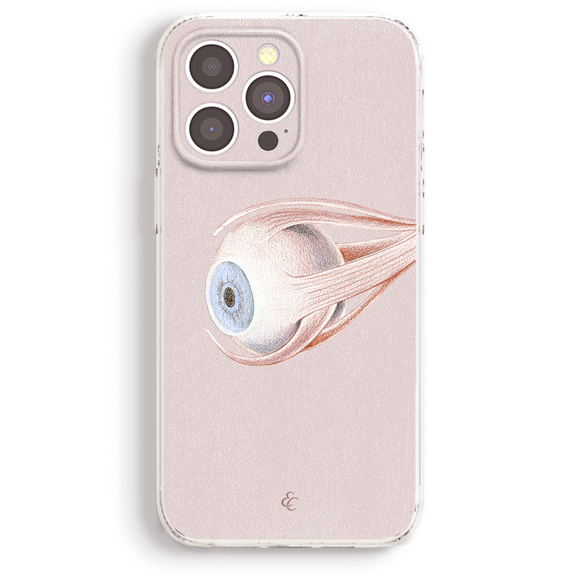 a phone case with an eye design on it.