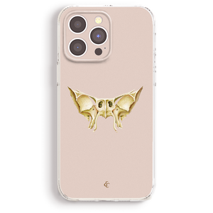 a phone case with a detailed illustration of a bat's skull on it.