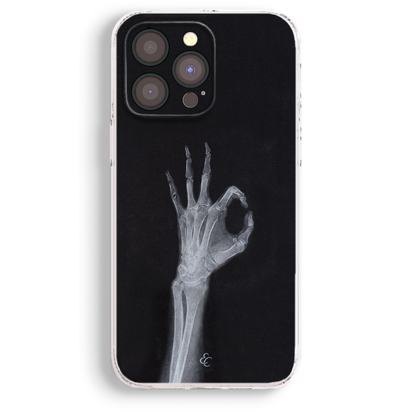 a skeleton hand making an 